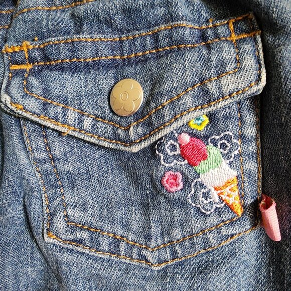 Wonder Kids Baby Girls Denim Jean Raw Hem Skirt Embroidered Icecream Size 12M - Picture 6 of 9